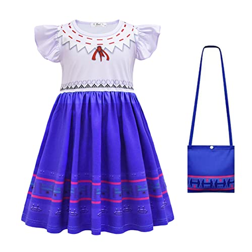 YOSICIL encanto Luisa Prinzessinenkleid Mädchen kurzarmes Kostüm für Weihnachten Cosplay Halloween Karneval Outfits mit Tasche/Umhang, Blau B, 100 von YOSICIL