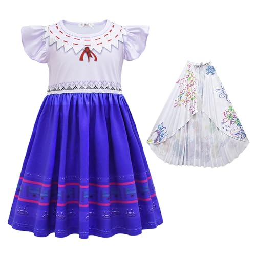 YOSICIL Encanto Luisa Prinzessinenkleid Mädchen kurzarmes Kostüm für Weihnachten Cosplay Halloween Karneval Outfits mit Tasche/Umhang, Blau C, 100 von YOSICIL