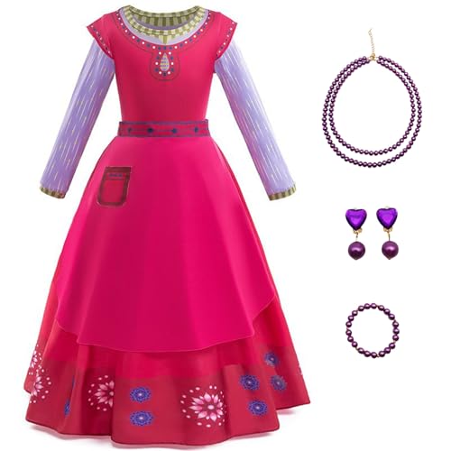 YOSICIL wish Asha kostüm mit Halskette kinder prinzessin Rot Kleid mit Armkette Ohrringe Wunschkleid für Kindergarten Geburtstagsfeiern Halloween Karneval Cosplay Verkleidung Weihnachten, 100 von YOSICIL