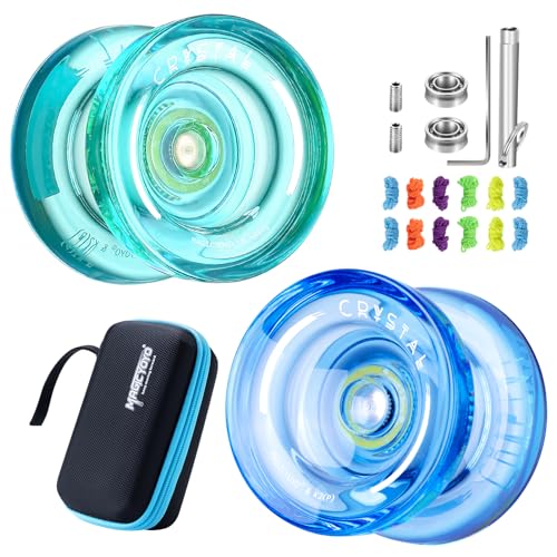 YOSTAR Kinder Yoyo K2 2er Pack, Profi JoJo für Kinder Anfänger, Reaktionsschneller Yoyo Dual Purpose JoJo Spielzeug mit Nicht Reagierendes Jo jo Lager Kit, 12 Saiten, Hülle (Grün + Blau) von YOSTAR