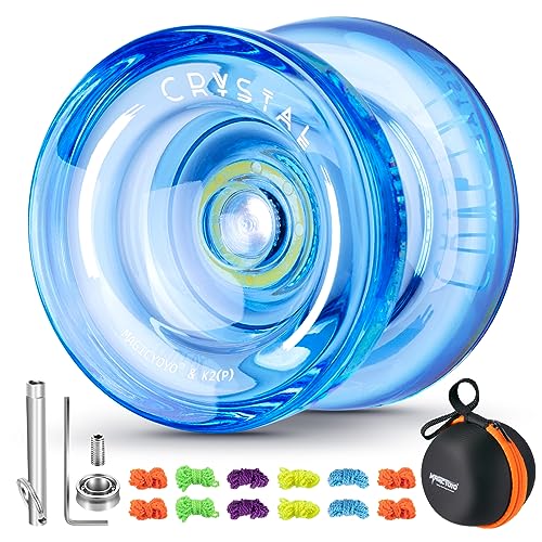 Reaktionsfähiges JoJo für Kinder K2 Crystal Blue, Kunststoff JoJo, professionelles Yoyo mit Nicht reagierendem Lager, Trick Yoyo für Erwachsene, mit Lagerentferner, Tasche, 12 Yo-Yo-Schnüre (Blau) von YOSTAR