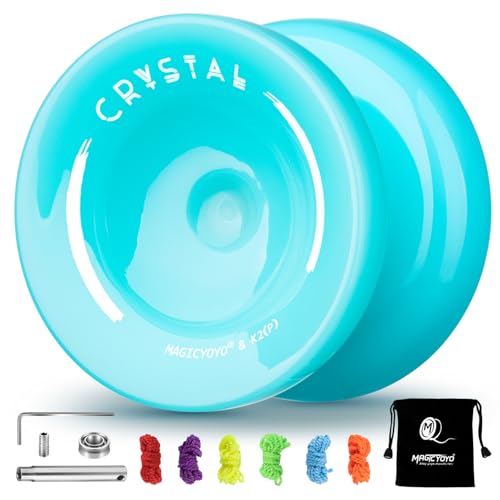 YOSTAR Rsponsive JoJo für Kinder K2 Crystal,Yo-Yo für Anfänger mit doppeltem Verwendungszweck,Ersatz Nicht reagierendes Lager für Fortgeschrittene + Lagerentferner,Tasche,5 Saiten(Himmelblau) von YOSTAR