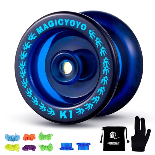 YOSTAR Reaktionsschnelles JoJo K1 Dunkelblau, Professionelles JoJo für Kinder, Responsive Yoyo , Plastik-Jojo für Einsteiger mit JoJo Tasche + Jo Jo Handschuh + 2 Yoyo-Hubstacks + 5 Ersatz-Yoyo-Saiten von YOSTAR