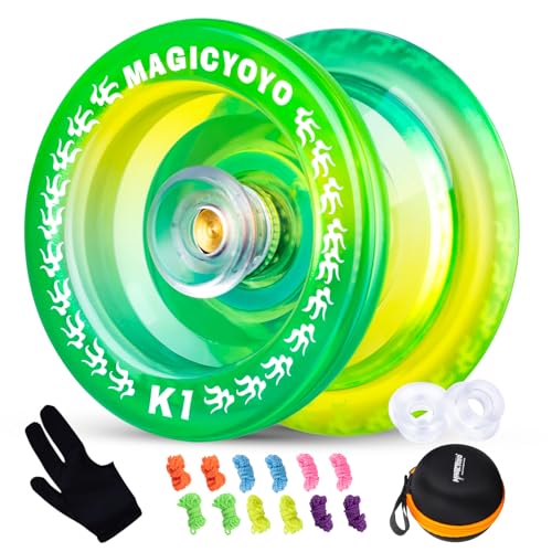 YOSTAR JoJo K1 Yoyo Profi JoJo mit Leerlauf, Responsive Yoyo Trick JoJo Kinder, Stunt Jo Jo für Kinder JoJo Spielzeug, Anfänger JoJo mit 12 Yoyo Schnüre + Jo Jo Handschuh + JoJo Hülle (Grün Gelb) von YOSTAR