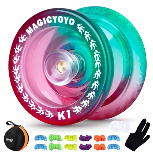 YOSTAR JoJo Kinder Reaktionsfähiges JoJo k1 Plus, Schlepper-Return Yoyo Profi Trick Jo-jo, Jo Jo Für Kinder Und Anfänger, Mit 12 Schnüre, Koffer, Handschuh, 2 Hubatack von YOSTAR