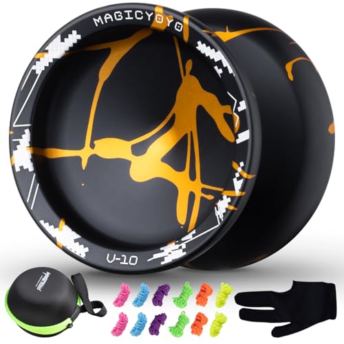 YOSTAR JoJo Profi JoJo mit Leerlauf, Unresponsive Yoyo Profi Trick JoJo Erwachsene, Metall JoJo für Fingerspin Yoyo, V10 JoJo Sport JoJo Spielzeug, mit 12 Yoyo Schnüre + Jo Jo Handschuh + JoJo Tasche von YOSTAR