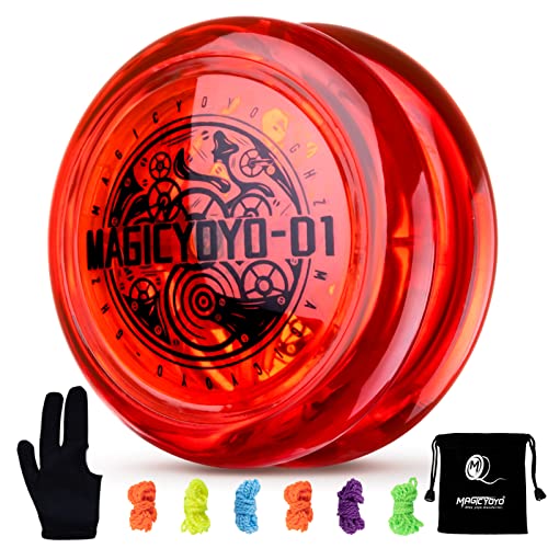 YOSTAR Jojo Kinder D1, Responsive Yoyo Profi Jojo Spielzeug, Looping Trick Jojo Profi Kunststoff Jojo, Magic Yoyo Anfänger und Kinder, Jojo Ball mit 6 Yoyo Schnur + Jo Jo Handschuh + Jojo Tasche (Rot) von YOSTAR