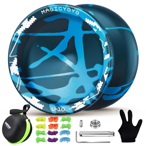 YOSTAR V10 Profi Jojo für Finger Spin, Trick Jojo mit Leerlauf und Kugellager, Responsive & Unresponsive Yoyo für Kinder & Erwachsene, Metall Yoyo mit 12 Schnur, Lager-Kit, Handschuh & Hardcase (Blau) YOSTAR V10 Profi Jojo für Finger Spin, Trick Jojo mit Leerlauf und Kugellager, Responsive & Unresponsive Yoyo für Kinder & Erwachsene, Metall Yoyo mit 12 Schnur, Lager-Kit, Handschuh & Hardcase (Blau) von YOSTAR