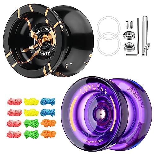 YOSTAR Yoyos Pack, Kunststoff Responsive JoJo K2 Kristall Lila, Metall Unresponsive JoJo N11 Schwarz Golden, Dual Purpose Yoyo für Kinder Anfänger, Trick Yo yo mit glattem Lager Kit von YOSTAR