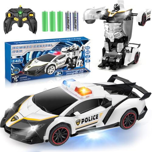 YOTOY Transformator Ferngesteuertes Polizeiauto Rc Transform Auto Roboter Spielzeug Spielzeugauto für 3-8 Jahre Mädchen Junge Spielzeug Geburtstag Kinderspielzeug von YOTOY