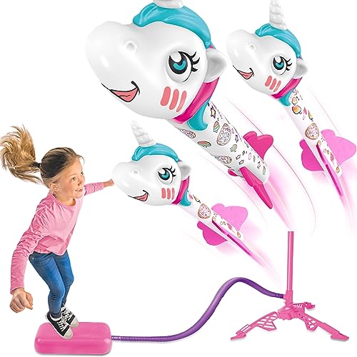 YOTOY Spielzeug für 3-8 Jahre Kinder: Einhorn Stomp Rocket für Mädchen Geschenk ab 3 4 5 6 7 8 Jahre Mädchen Geburtstag Spielsachen für Kinder 3-12 Jahre Outdoor Draußen Garten Spiele Raketenwerfer von YOTOY