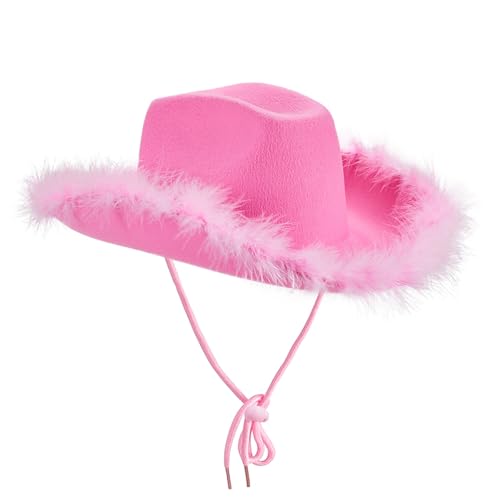 YOUDTIAN Cowboyhut für Kinder, Western-Cowgirl-Hut mit verstellbaren Trägern, breite Krempe, Kostüm-Cowboyhüte für Mädchen und Jungen (Rosa, Einheitsgröße) von YOUDTIAN