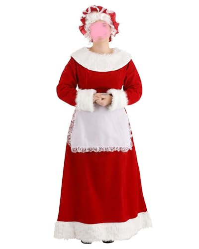 YOUDTIAN Damen Weihnachten Cosplay Kostüm Set Dienstmädchen Oma Lange Ärmel Kleid mit Hut Schürze für Weihnachten Rollenspiel (Stil 1, L) von YOUDTIAN