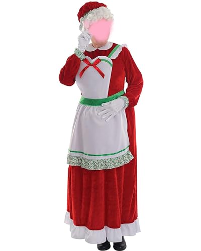 YOUDTIAN Damen Weihnachten Cosplay Kostüm Set Dienstmädchen Oma Lange Ärmel Kleid mit Hut Schürze für Weihnachten Rollenspiel (Stil 2, L) von YOUDTIAN