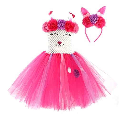 YOUDTIAN Osterhasenkostüm-Set für kleine Mädchen, Neckholder, Tutu-Kleid mit Schleife und Kaninchenohren-Stirnband, Outfit (A-Rosenrot, 10-12T) von YOUDTIAN