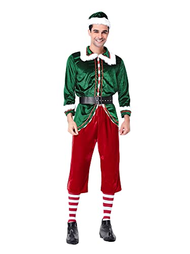 YOUDTIAN Weihnachtselfenkostüm für Herren und Damen, Deluxe-Erwachsenenkostüme, Urlaub, Halloween, Cosplay, Set, Weihnachtsbaummantel mit Hose, Cosplay (B-Grün, Größe XL) von YOUDTIAN