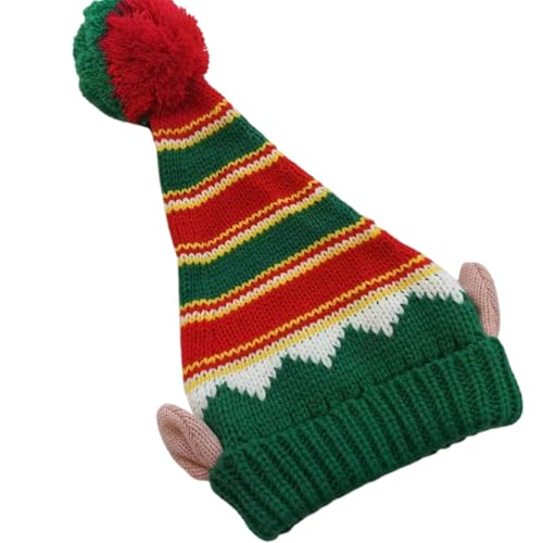 YOUDTIAN Weihnachtselfenmütze für Erwachsene, große Kinder, gestreifte Strickmütze mit Elfenohren, Ball, Weihnachtsmütze, Winter, Weihnachten, Urlaub, Party, Hüte (mehrfarbig, Einheitsgröße) von YOUDTIAN