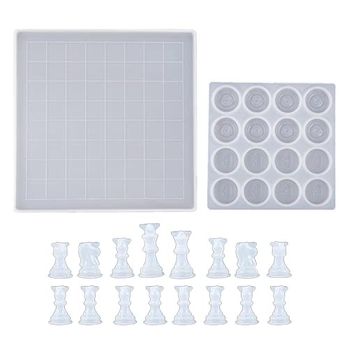 YOUNAFEN Schachbrett-Silikonharzform-Set mit Schachfiguren, Schachfiguren, Schachfiguren, für Familienfeiern, Spiele, Bastelarbeiten, Brettspiel von YOUNAFEN