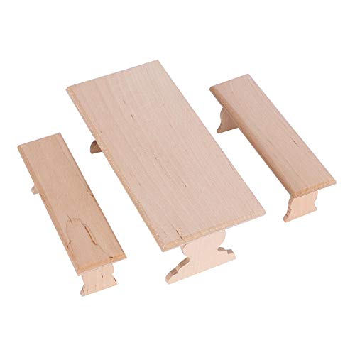 YOUTHINK 1/12 Puppenhaus Miniatur Holzmöbel Tischbank Modell Set Zubehör Mit 2 Bönken (Tischbank)(Table Bench) von YOUTHINK