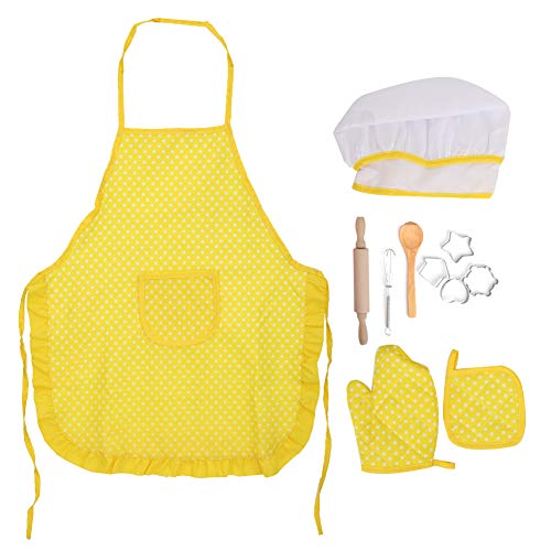 YOUTHINK DIY Kid Cooking Backset Küche Rollenspiel Schürze Kinder Kochspielzeug Geschenk für 3-6 Jahre alte Mädchen mit Chef Hut Ofen Mitt Kochutensilien(Gelb) von YOUTHINK