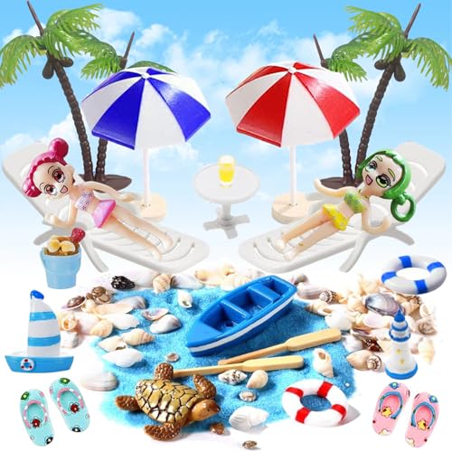 YOUWOSHE 22 Stück Strand-Mikrolandschaft, Mini-Stranddekorationen, Mini Liegestuhl Strandkorb Sonnenschirm Palme Deko Accessoires, Sommerliche Miniatur Deko für DIY Garten Dekoration von YOUWOSHE