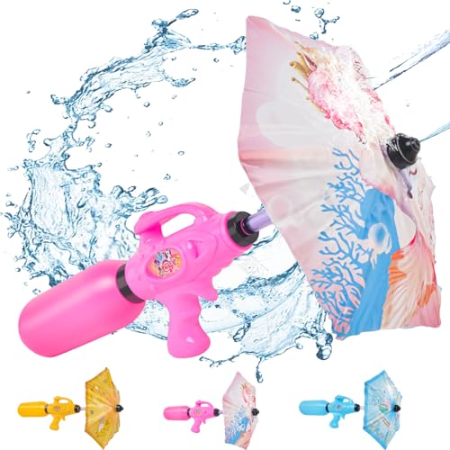 Wasserpistole für Kinder, Pony Wasserspritzpistole mit Schirm, Spritzpistolen Reichweite 10 Meter, Sowohl Offensive Defensive Wasserpistolen für Kinder Garten Pool Sommerpartys Geschenk von YOUWOSHE