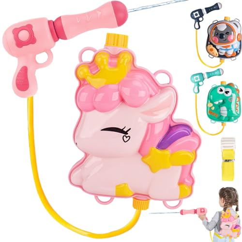 Wasserpistole für Kinder, Rucksack Wasserpistole Einhorn mit Verstellbaren Trägern,Spritzpistolen Reichweite 8 Meter 2000ml,Wasserspritzpistole für Kinder Sommer Spielzeug Garten Pool Party Geschenk von YOUWOSHE