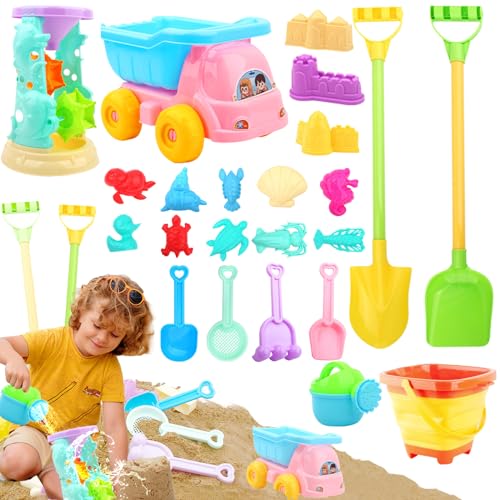 YOUWOSHE 26 Stück Sandspielzeug Set für Kinder, Sandkasten Spielzeug mit Sandschaufel, Faltbares Eimer, Sandformen, Watering Can, Sandspielzeug Strand für Jungen Mädchen Sommeraktivitäten im Freien von YOUWOSHE