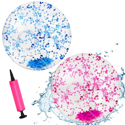 YOUWOSHE 2er Aufblasbare Glitter Wasserbälle, 30-40 cm Strandbälle mit Luftpumpe, Schwimmbad Party Ball, Transparent Beachbälle für Sommeraktivitäten im Freien,Wasserspiele,Schwimmbad-Strandparty(A) von YOUWOSHE