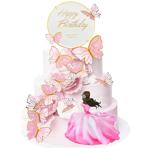 YOUYIKE Schmetterlinge Torten Deko, 22 Stück Tortendeko Schmetterling, 3D Dreidimensional Schmetterlinge Deko Torte, Tortendeko Geburtstag Schmetterling Cupcake Topper, Rosa von YOUYIKE