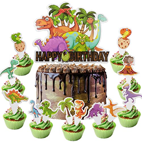 25 Stück Dinosaurier Cupcake Toppers, Dinosaurier Kuchen Dekoration, Dinosaurier Geburtstag Tortendeko, Dino Muffins Deko, für Kinder Geburtstag Baby Shower Party Dekorationen Zubehör von YOUYIKE