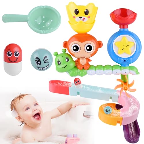Baby Badespielzeug Set, DIY Kugelbahn Badewanne Spielzeug mit AFFE Spielzeug, Wasserspielzeug Kinder Badespaß Geschenk Mädchen Junge ab 3 4 5 6 Jahre von YOUYIKE