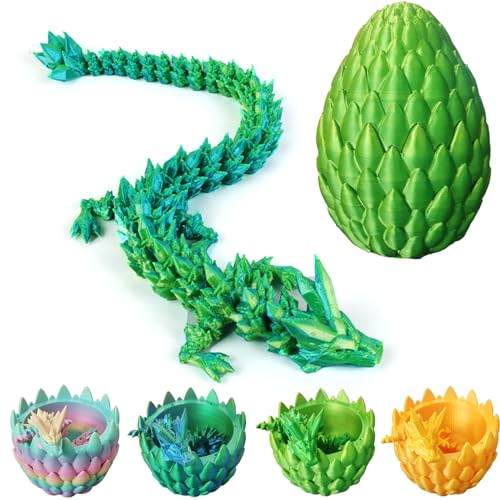 YOUYIKE Drachenei, 3D Gedruckter Drache Im Ei, 3D dreidimensionaler Sinn Gedrucktes Geheimnisvolle Drachen Spielzeug, Voller Beweglicher Drache Easter Wohnkultur Kind Geschenke Spielzeug (Grün) von YOUYIKE