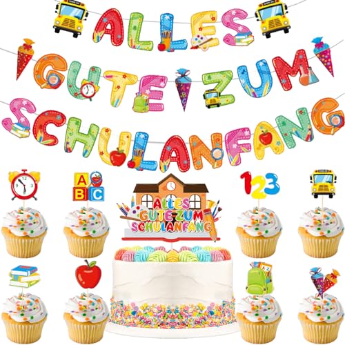 10 Stück Einschulung Tortendeko, Schulanfang Tortendeko, Alles Gute zum Schulanfang Girlande, Einschulungsdeko Mädchen Junge, für Junge Mädchen Schultag Schulanfang Party Deko von YOUYIKE