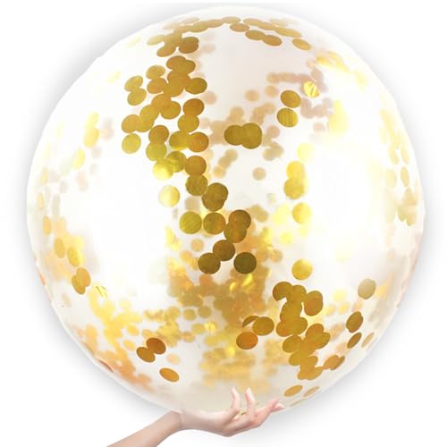 Gold Konfetti Ballons 4 Stück, 18 Inches Riesige Transparente Luftballon mit Metallischem Gold Konfetti Deko Party Feier Dekoration für Geburtstag, Geburtstagsdeko und Neujahr (Gold) von YOUYIKE