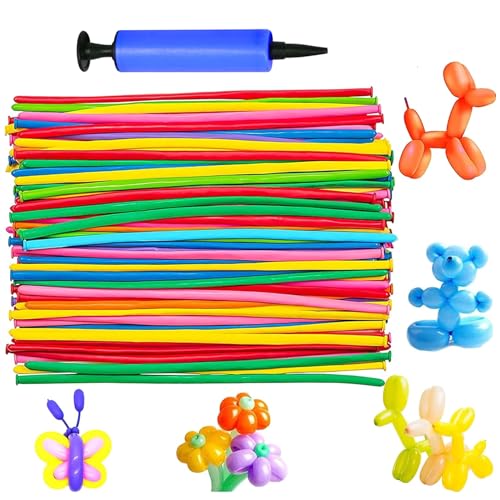 YOUYIKE Lange Ballons, 100 Stück Modellierballons mit Luftpumpe, Lange Bunte Ballons, Modellierballons für Luftballons Knoten,Luftballons Tiere Clown Formen von YOUYIKE