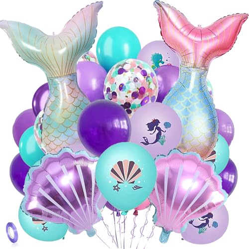 YOUYIKE 25 Stk Meerjungfrau Deko Kindergeburtstag, Geburtstag Mädchen Meerjungfrau Deko, XXL Folienballon Mermaid für Mädchen Geburtstag Meerjungfrau Ozean Mottoparty Deko von YOUYIKE