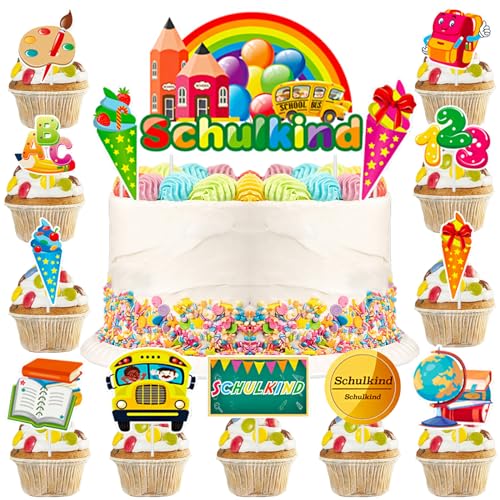 Tortendeko Einschulung, Schulkind Tortendeko, Cupcake Topper Dekorationen, Einschulung Party Torten Deko, für Schulkind Junge Mädchen Geschenk und Tortendeko Schulanfang Party Deko von YOUYIKE