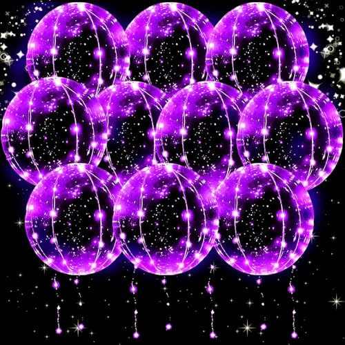 YOUYIKE 10 Stück 20 Zoll LED Leuchtende Luftballons, Bobo Helium Ballons, Luftballons Leuchtend, Helium Ballons, Ballonlichter, Helium Balloon Gas, für Hochzeit Deko, Geburtstag, Party Deko (Lila) von YOUYIKE