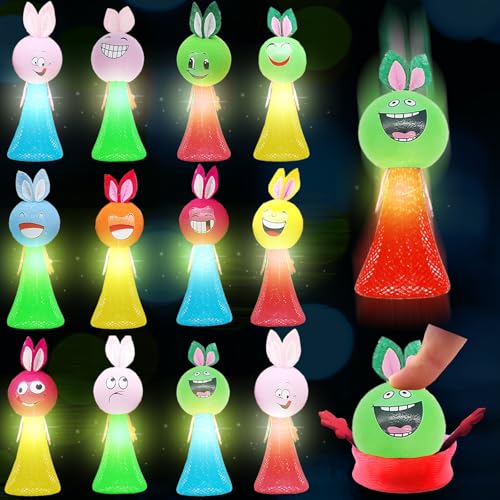 YOUYIKE 12 Stück LED Feder Leucht Springendes Spielzeug, 11.5cm LED Leuchtspielzeug Kinder, jumping spielzeug led, Spielzeug Emotions Puppen für 3-15 Jährige Mädchen und Jungen von YOUYIKE