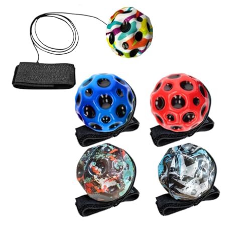 YOUYIKE 4 Stück Jump Ball mit Schnur, Mehrfarbig Galaxy Space Ball, 7cm Handgelenk Return Ball, Hohe Spruinge Gummiball, Knallendes Gerausch Machen, Interaktives Spielzeug zum Stressabbau von YOUYIKE