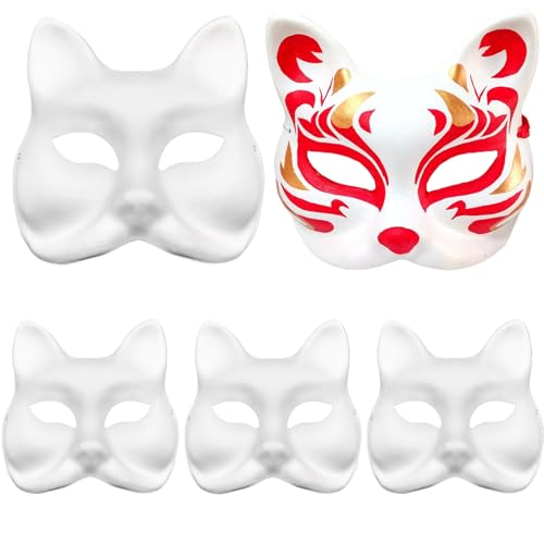 YOUYIKE 5 Stück DIY Fuchsmaske, Masken Zum Bemalen, DIY Weiß Leere Maske, Masken Zum Basteln, Lustige Tiermasken, für Halloween Cosplay, Karneval Maske Maskenball auf Partydekorationen von YOUYIKE