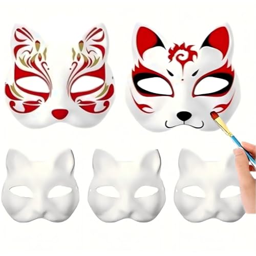 YOUYIKE 5 Stück DIY Katzenmaske, Masken Zum Bemalen, DIY Weiß Leere Maske, Masken Zum Basteln, Lustige Tiermasken, für Halloween Cosplay, Karneval Maske Maskenball auf Partydekorationen von YOUYIKE