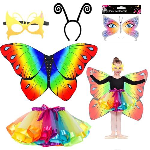 YOUYIKE 5 Stück Schmetterling Kostüm Mädchen, Schmetterlingsflügel Kinder, Schmetterling Kostüm, Faschingskostüme Kinder, für Halloween Kostüm, Karneval, Fasching, Mottoparty, Cosplay (A) von YOUYIKE