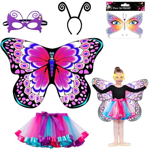 YOUYIKE 5 Stück Schmetterling Kostüm Mädchen, Schmetterlingsflügel Kinder, Schmetterling Kostüm, Faschingskostüme Kinder, für Halloween Kostüm, Karneval, Fasching, Mottoparty, Cosplay (B) von YOUYIKE