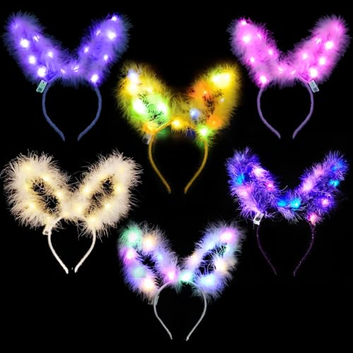 YOUYIKE 6 PCS LED Stirnband, Hasen Haarreif Leuchtendes Stirnband, LED Stirnband Bunt Leucht Hairband Stirnband Hasenohren, für Party Geburtstag Konzerte Festivals von YOUYIKE