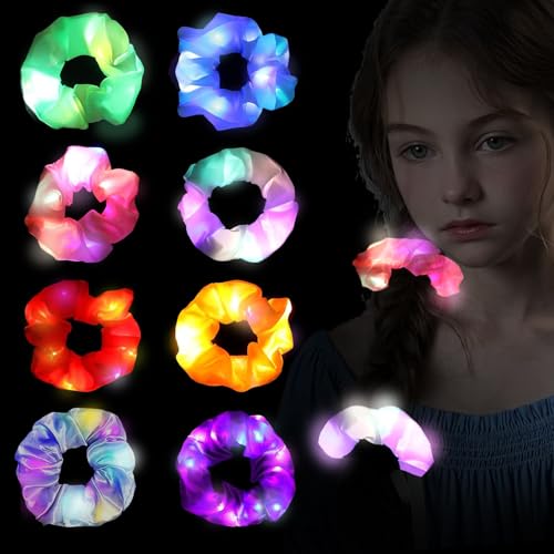 YOUYIKE 8 Stück LED Haarschmuck Fasching, Leuchtende Haarbänder, Leuchtender Haarreif, LED Scrunchie, LED Scrunchies Haargummi für Frauen Mädchen Karneval, Weihnachten, Geburtstag, Neujahr, Hochzeit von YOUYIKE