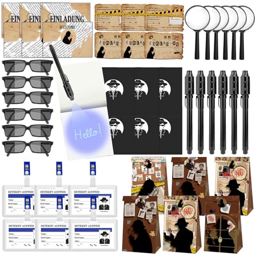 YOUYIKE Detektiv Set Kinder 56 Teile, Detektiv Geburtstag Mitgebsel mit UV Stift, Notizbuch, Lupe, Agentenbrille, Detektivausweis, Einladung, Umschlag & Aufkleber - für Detektiv Spion Rollenspiel YOUYIKE Detektiv Set Kinder 56 Teile, Detektiv Geburtstag Mitgebsel mit UV Stift, Notizbuch, Lupe, Agentenbrille, Detektivausweis, Einladung, Umschlag & Aufkleber - für Detektiv Spion Rollenspiel von YOUYIKE
