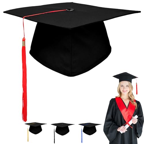 YOUYIKE Doktorhut Abschluss Hut, Absolventenhut mit Rot Quaste, Verstellbar (48-58 cm) Graduation Hat, Doktorhut für Abschlussfeiern vom Studium, Universität, Hochschule Graduation Geschenk von YOUYIKE