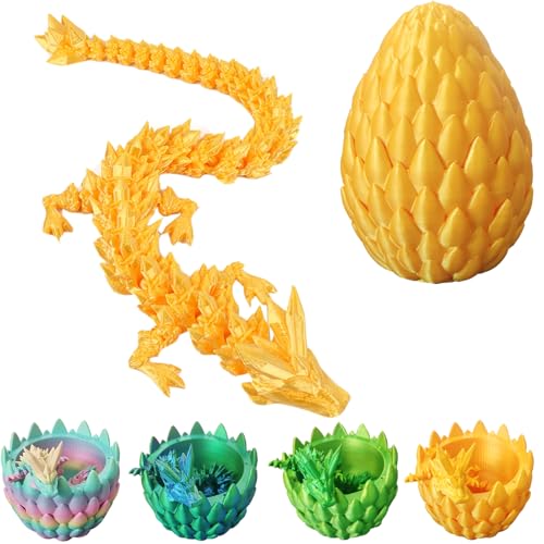 YOUYIKE Drachenei, 3D Gedruckter Drache Im Ei, 3D dreidimensionaler Sinn Gedrucktes Geheimnisvolle Drachen Spielzeug, Voller Beweglicher Drache Easter Wohnkultur Kind Geschenke Spielzeug (Gold) von YOUYIKE